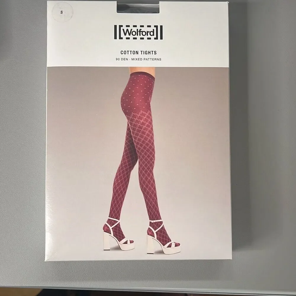 NWT Wolford Cotton Tights 90 Den Mixed Patterns Black Ash S #15038